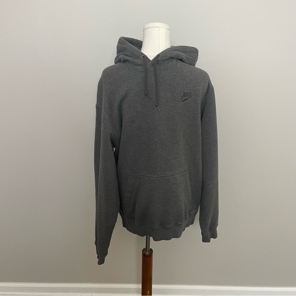 Nike Hoodie Sweatshirt Embroidered Chest Logo Swoosh Pocket Y2K Grey Unisex